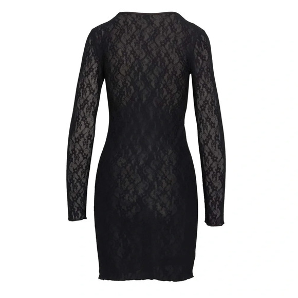 Aritzia Wilfred Black Lace Trouble Bodycon Mini Dress Sheer Long Sleeves Small - Picture 3 of 11
